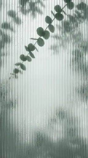 Eucalyptus Branch Behind Ribbed Frosted Glass