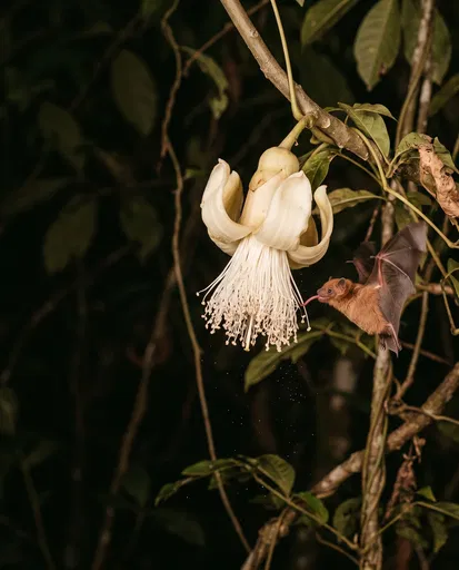 Blossom Bat Pollinating Baobab Flower at Night