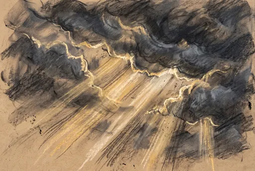 Charcoal and Chalk Sunbeams Through Clouds