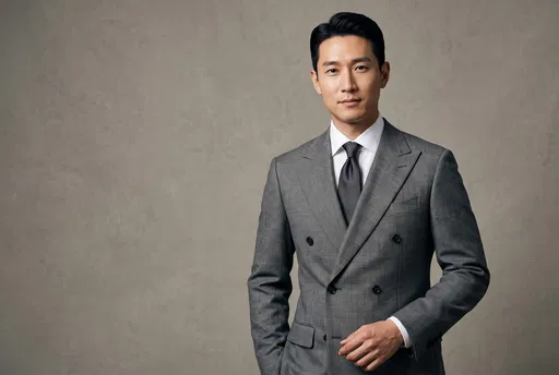 Portrait of Businessman in Gray Check Suit