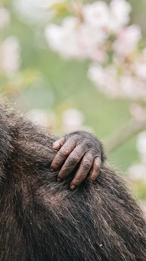 Infant Chimpanzee Hand Gripping Mother Fur
