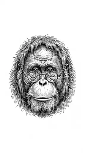 Ink Illustration of Orangutan Wearing Glasses
