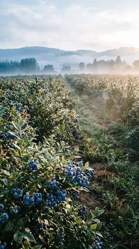 Misty Morning Blueberry Farm Field