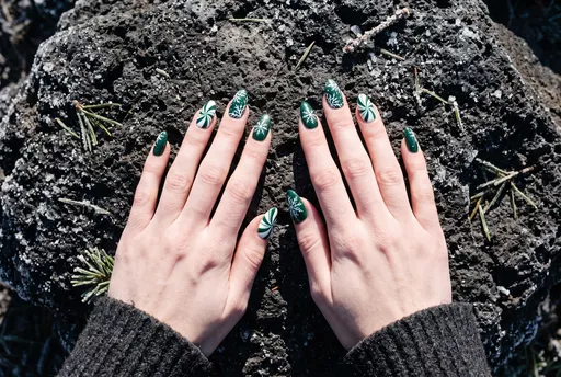 Green and White Winter Nail Art