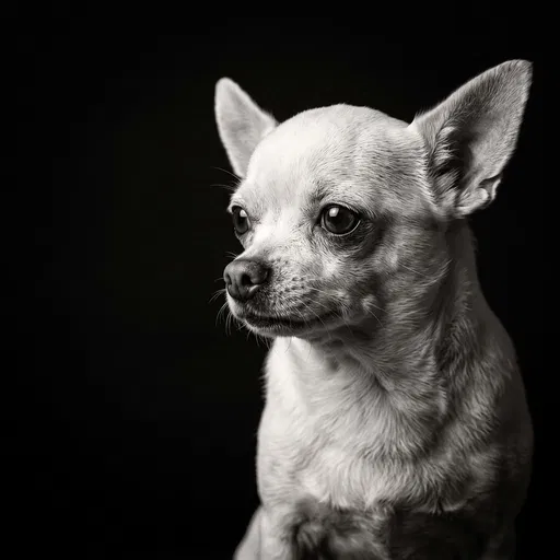 Monochrome Studio Portrait of White Chihuahua