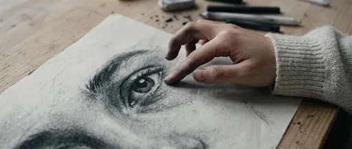 Artist Hand Shading Charcoal Eye Sketch