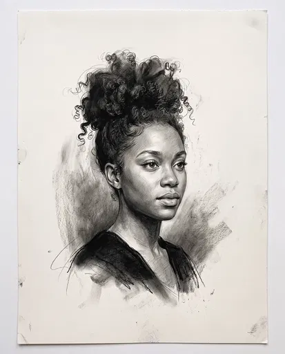 Charcoal Portrait Drawing of Young Black Woman