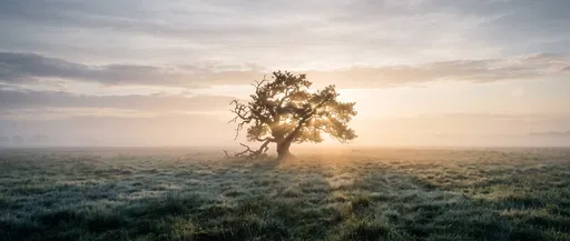 Solitary Oak Tree at Misty Dawn