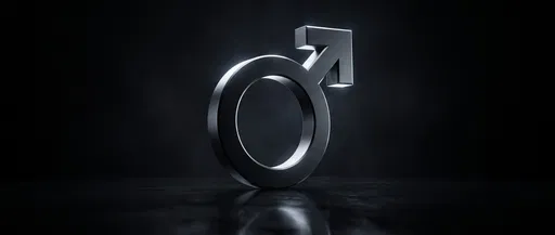 Metallic Male Gender Symbol on Dark Floor
