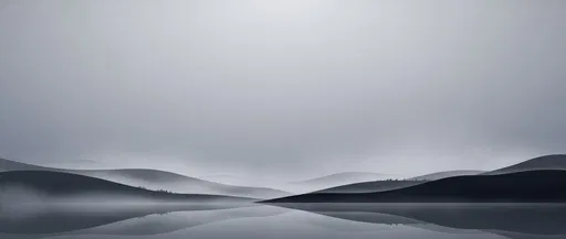 Minimalist Monochrome Lake and Hills Landscape