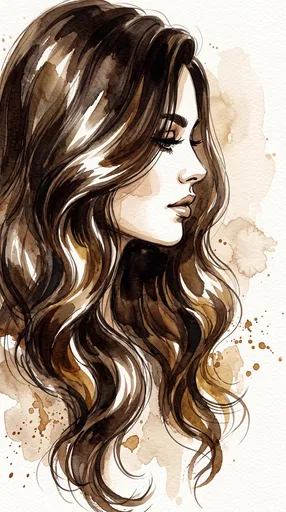 Watercolor Illustration of Woman With Brown Hair