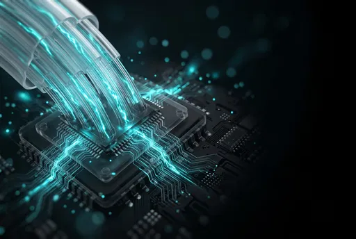Glowing Fiber Optic Microchip Connection