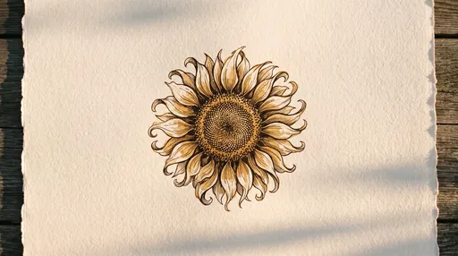 Vintage Sunflower Ink Drawing on Paper