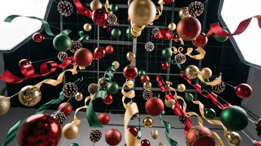 Suspended Christmas Ornaments and Ribbons