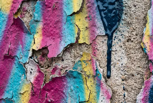 Colorful Peeling Graffiti Paint on Concrete
