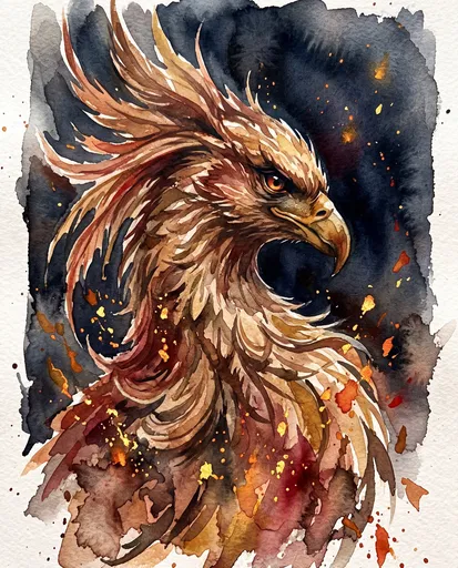 Watercolor Illustration of a Mythical Phoenix