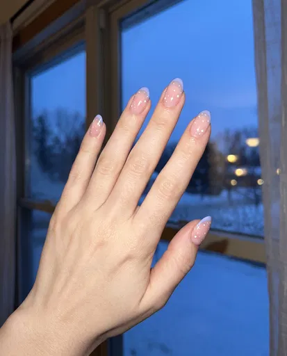 Winter Pastel Polka-Dot Manicure by Window
