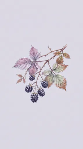 Frosted Autumn Blackberry Bramble Botanical Illustration