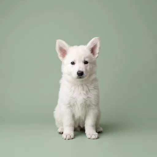 White Shepherd Puppy on Sage Green