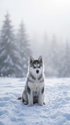 Siberian Husky Puppy in Winter Snow