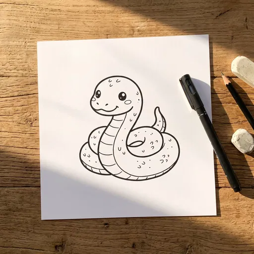 Cute Snake Line Drawing on Desk