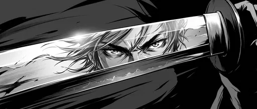 Swordsman Eyes Reflected in Katana Blade