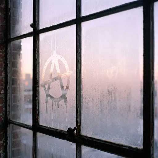 Anarchy Symbol on Foggy Loft Window