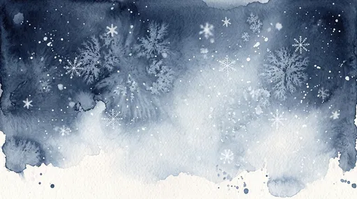 Indigo Watercolor Winter Snowflake Background