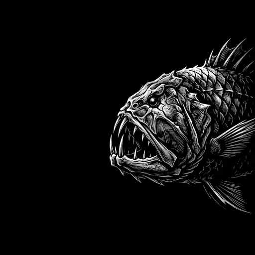Monochrome Fangtooth Fish Graphic Illustration