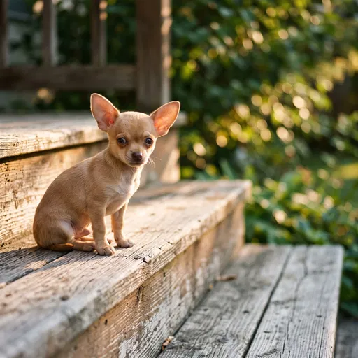 Tan Chihuahua Puppy on Wooden Steps
