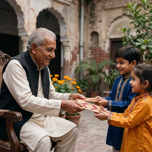 Grandfather Giving Gift Envelopes to Grandchildren