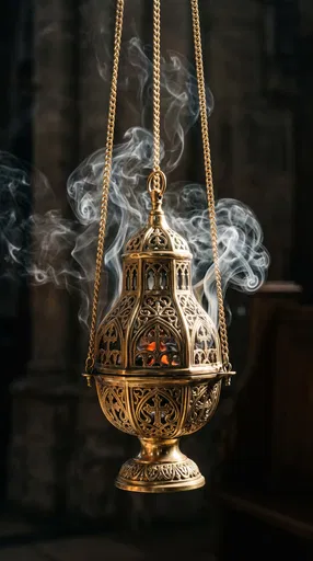 Ornate Brass Thurible With Incense Smoke