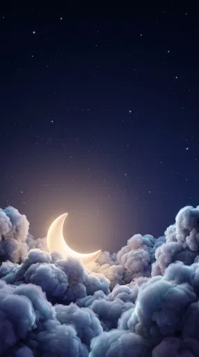 Crescent Moon in Volumetric Night Clouds