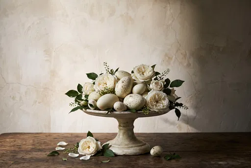 Easter Eggs and Roses on Pedestal Stand