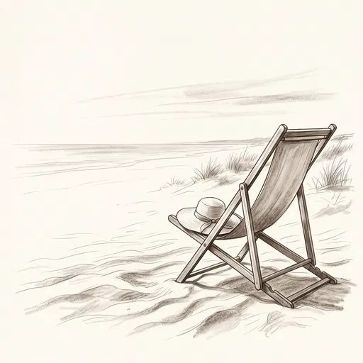 Sepia Sketch of Beach Chair and Sunhat