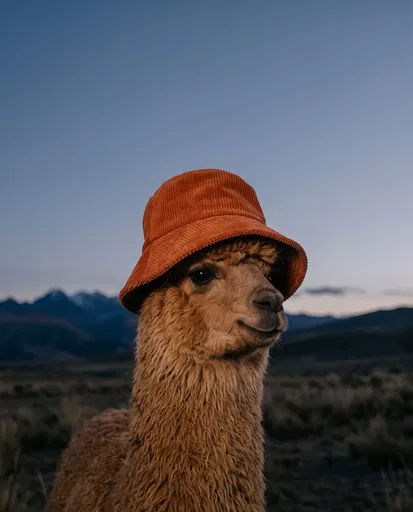 Llama Wearing Orange Corduroy Bucket Hat