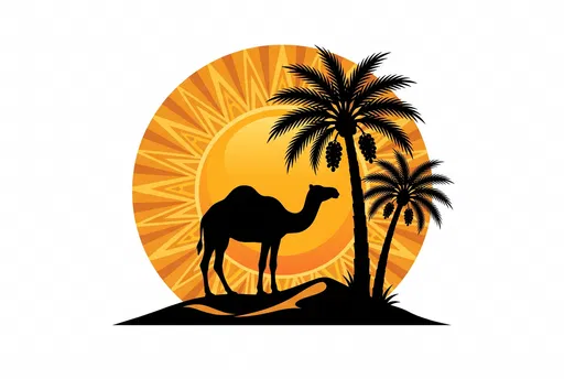 Camel and Date Palms Sun Silhouette