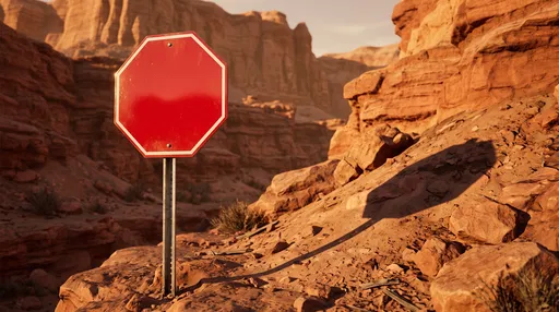 Blank Red Octagonal Sign in Desert Canyon