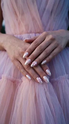 Pearl Manicure With Pink Bows on Tulle