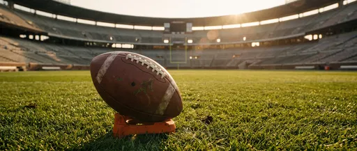American Football on Tee in Stadium