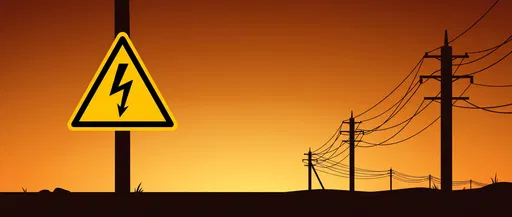 High Voltage Warning Sign at Sunset