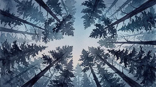 Watercolor Pine Forest Canopy at Twilight
