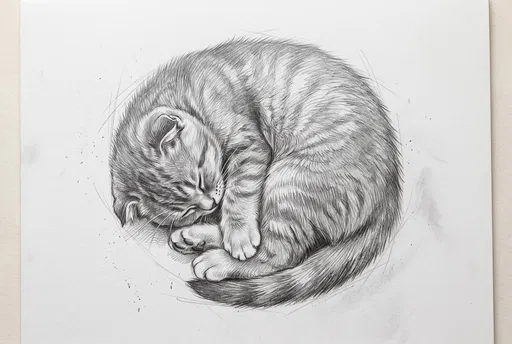 Graphite Pencil Drawing of Sleeping Kitten
