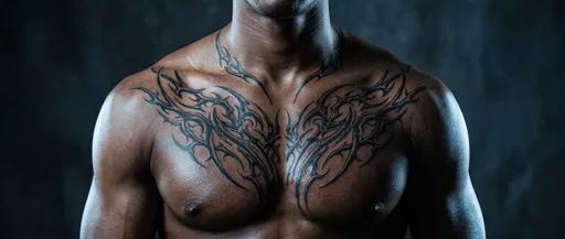 Muscular Man With Symmetrical Chest Tattoo
