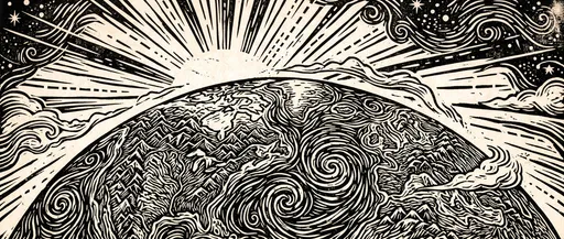 Woodcut Illustration of Planet Earth Horizon