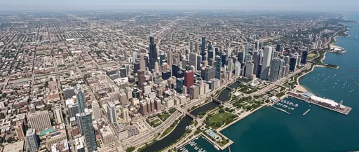 High Altitude Aerial View of Chicago Skyline