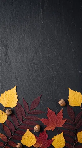 Autumn Leaves and Acorns on Dark Slate