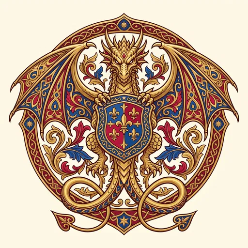 Heraldic Golden Dragon Crest Emblem