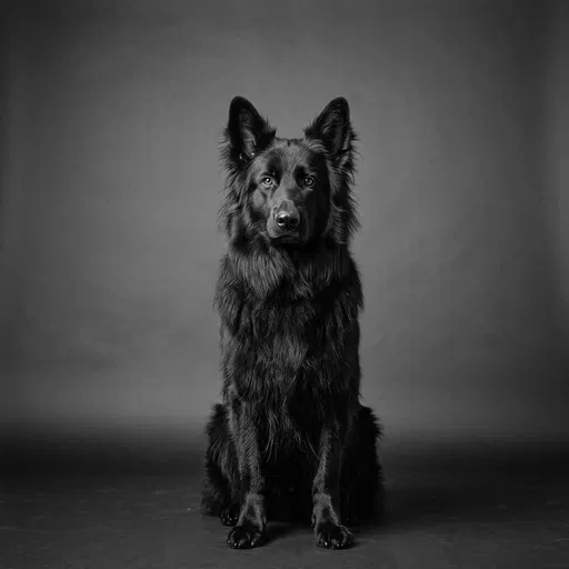 Monochrome Studio Portrait of Black Shepherd
