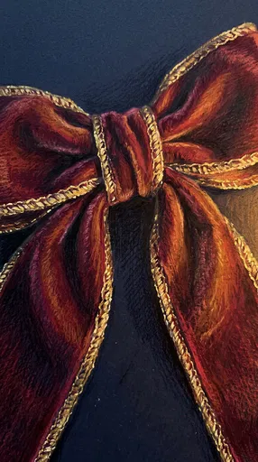 Crimson Velvet Bow Pastel Illustration